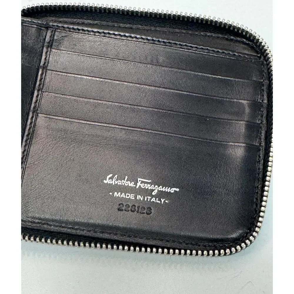 Salvatore Ferragamo Black Unisex Zip Wallet Authentic Vintage